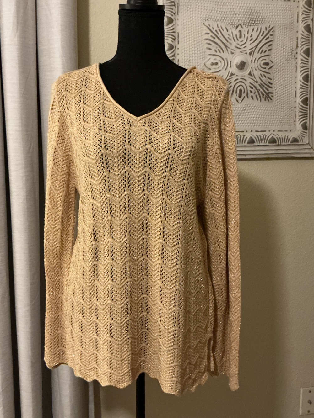 NY Collection V-Neck Sweater Gold Metallic